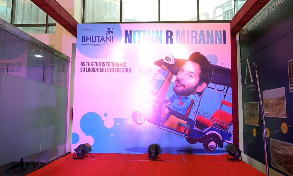 <h2>Laughter Show in Bhutani Infra</h2>
<p>
A stand up comedy event was organized at Bhutani Infra Marketing office, Standup Comedian Mr Nitin Mirani made the evening quite memorable leaving the crowd in laughter with his great comic timing.</p>